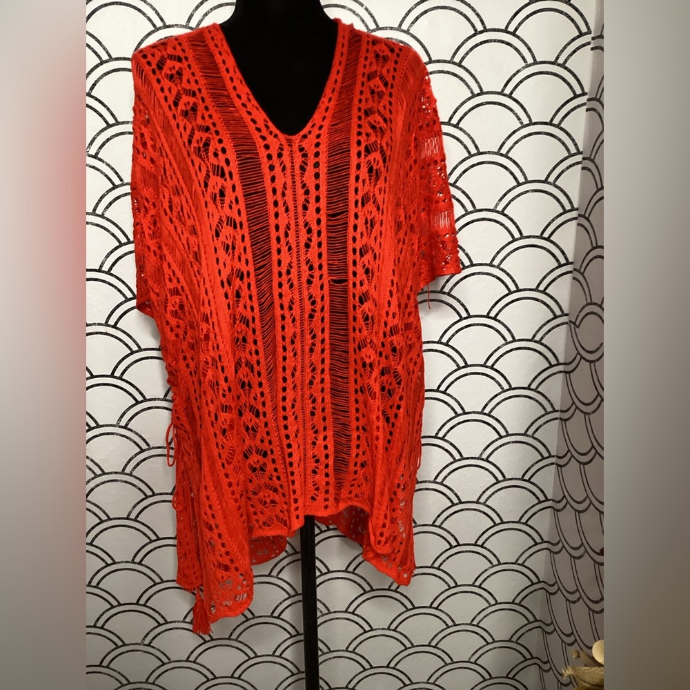 Vibrant Orange Crochet Swim Cover-Up – One Size - Picture 2 of 9